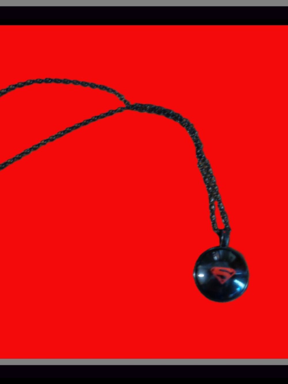 Super Man Theme Necklace Black Tone - Picture 1 of 2